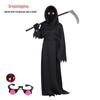 Children's Grim Reaper Costume with Scythe and Glowing Red Eyes for Halloween