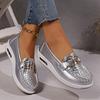 Women's New Leather Metal Casual Single Shoes Lightweight Breathable Large Size Women's Shoes