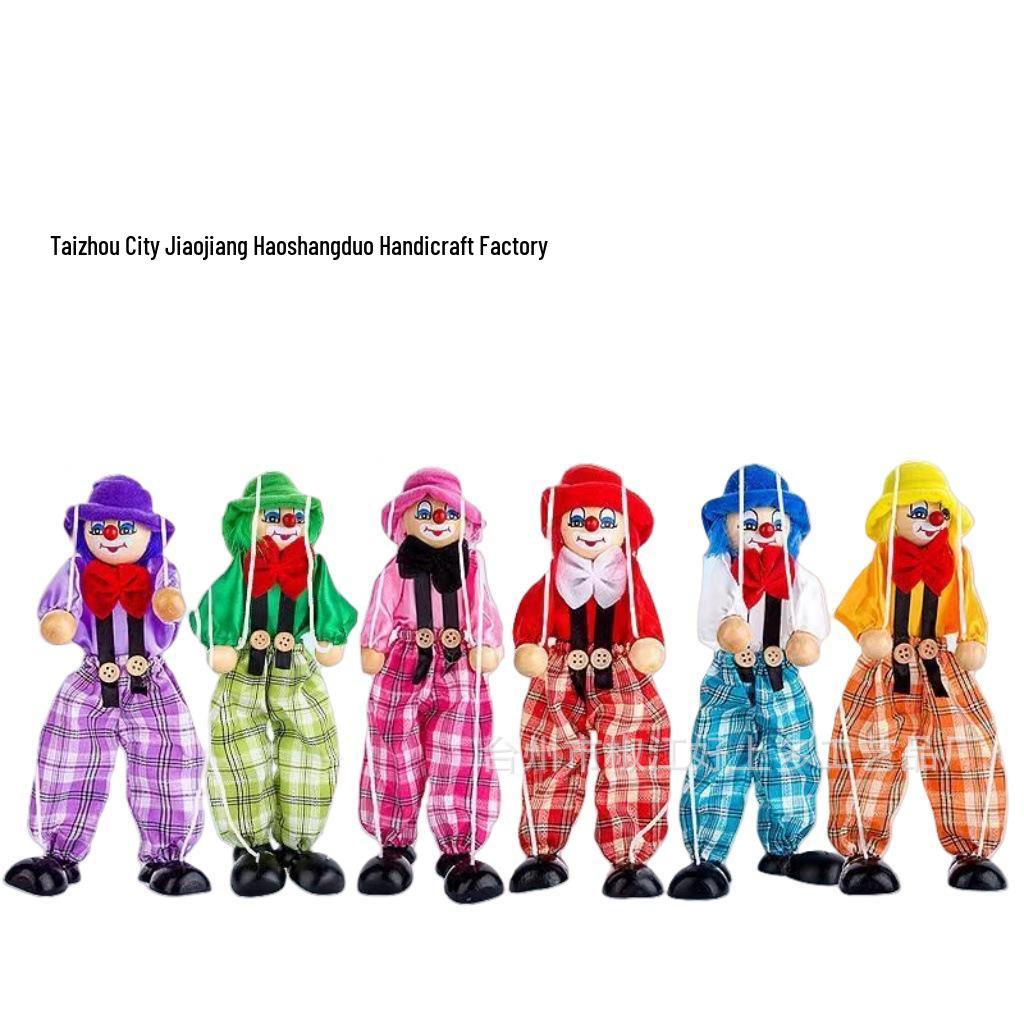 Colorful Handmade Wooden Clown String Puppet Toy for Parent-Child Interaction