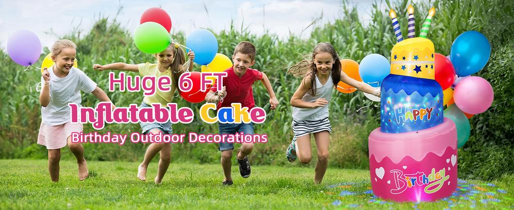 Torta gonfiabile di Buon Compleanno da 1.8M/6FT con Candeline Giocattoli Gonfiabili per Festa di Compleanno Decorazione per Giardino Interno Esterno