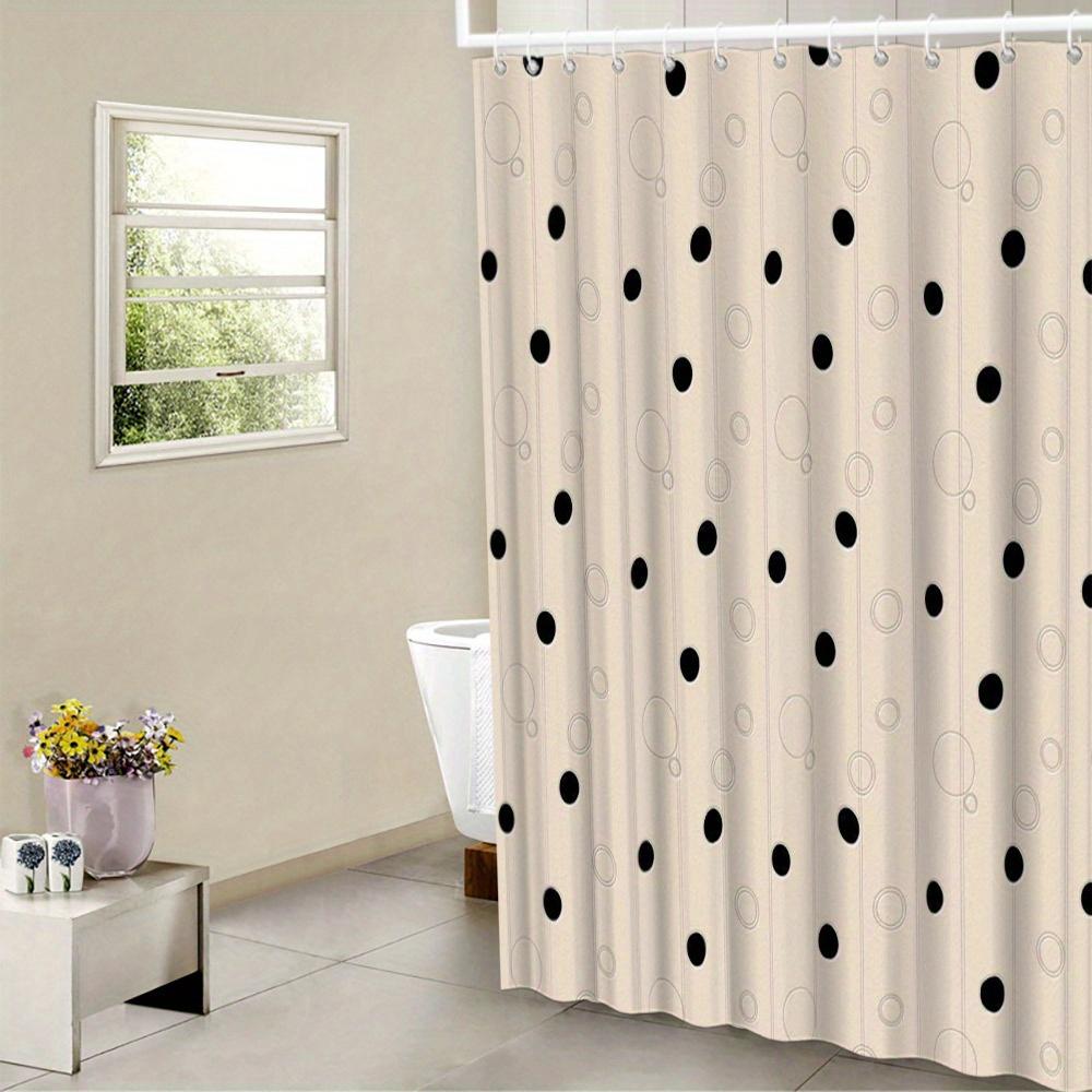 Geometric Shower Curtain - Black Circles On Light Beige, Minimalist Vertical Lines,  Machine Washable | Modern Bathroom Decor