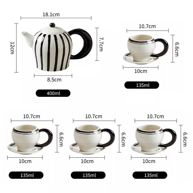 Black and White Striped Mugs Porcelain Cup&saucer Teapot Set Coffee Mug Dining Table Afternoon Tea Teacup Fruits Juice Cup