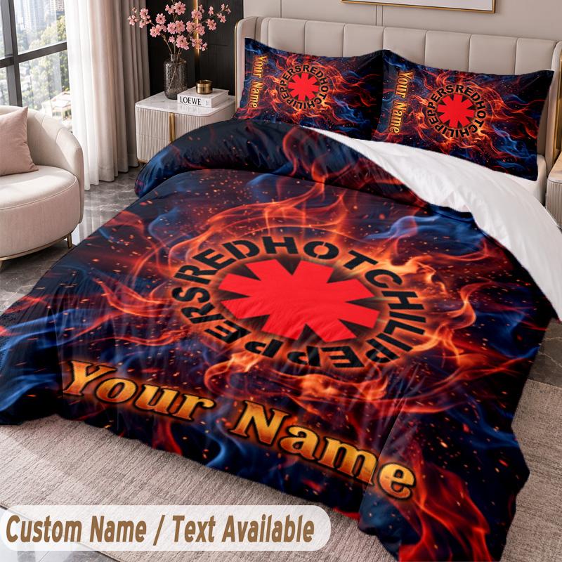 Red Hot Chili Peppers Printed Bedding Set Custom Name Text 1 Duvet Cover 2 Pillowcases For Bedroom