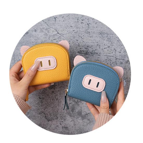 Piggy Coin Wallet Zip Around Purse with Multi Card Slots Accordion Style Coin Purse Card Holder for Girls Travel Dating Shopping