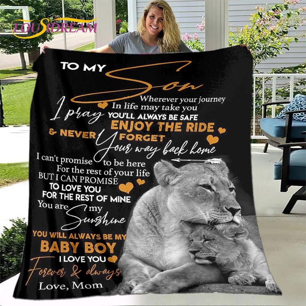 To My Son Plush Lion Wolf Dragon Eagle Quilt Blanket,Flannel Blanket Throw Blanket for Living Room Bedroom Bed Sofa Gift for Son
