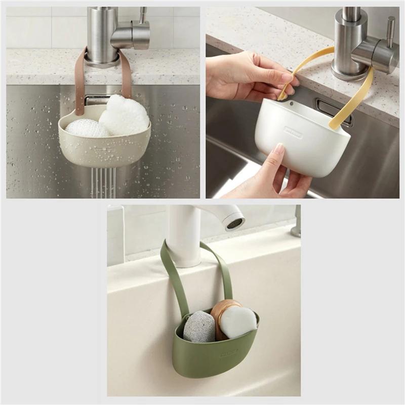 Kitchen Drain Basket Hanging Bag Sink Rack Hanging Drain Basket Adjustable Faucet Rack Kitchen Accessories