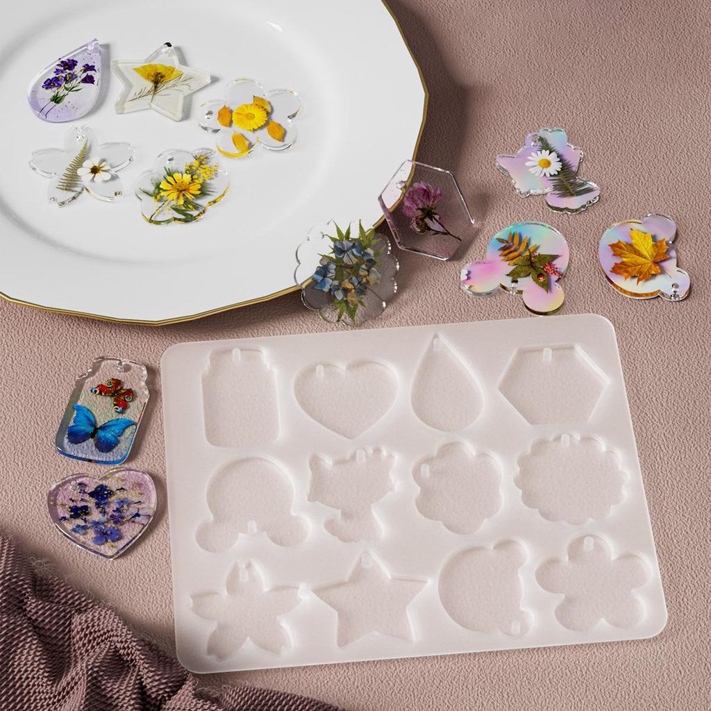Diy Dropper Geometric Shape Pendant Silicone Mold Earrings Hanging Keychain Jewelry Love Cat Head Silicone Mold