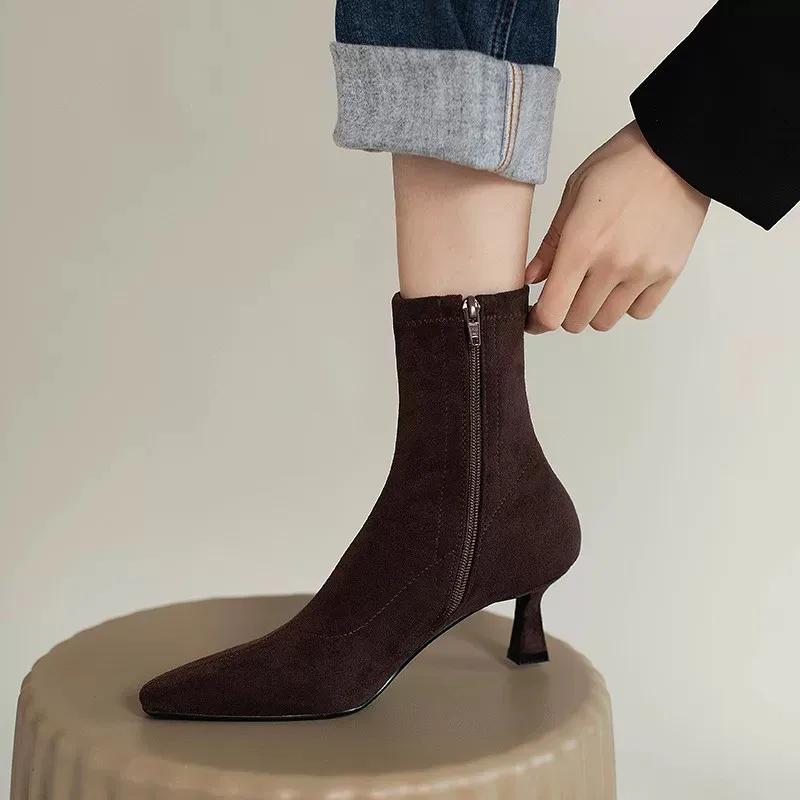 High Heels Ankle Boots Women Leopard Pointed Toe Shoes Winter New 2024 Trend Chelsea Snow Botas Pumps Fashion Sexy Zapatos Mujer