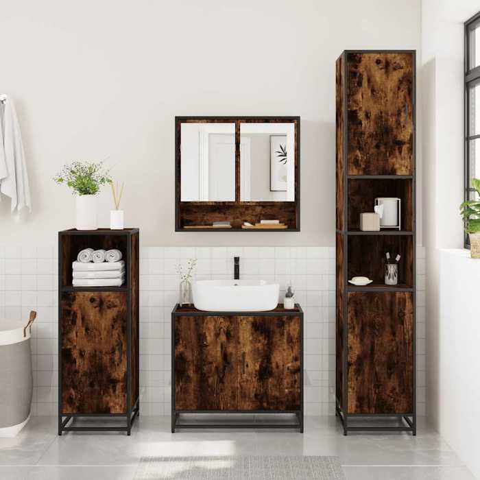 VidaXL Ensemble de meubles de salle de bain 3 pcs Chêne fumé, armoire de salle de bain, placard de salle de bain, meuble de 3300977