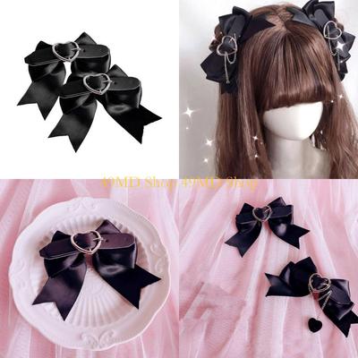 49MD 2pcs Harajuku Bowknot&Heart Hairpin Halloween Girls Ponytail Bangs Hair Clip