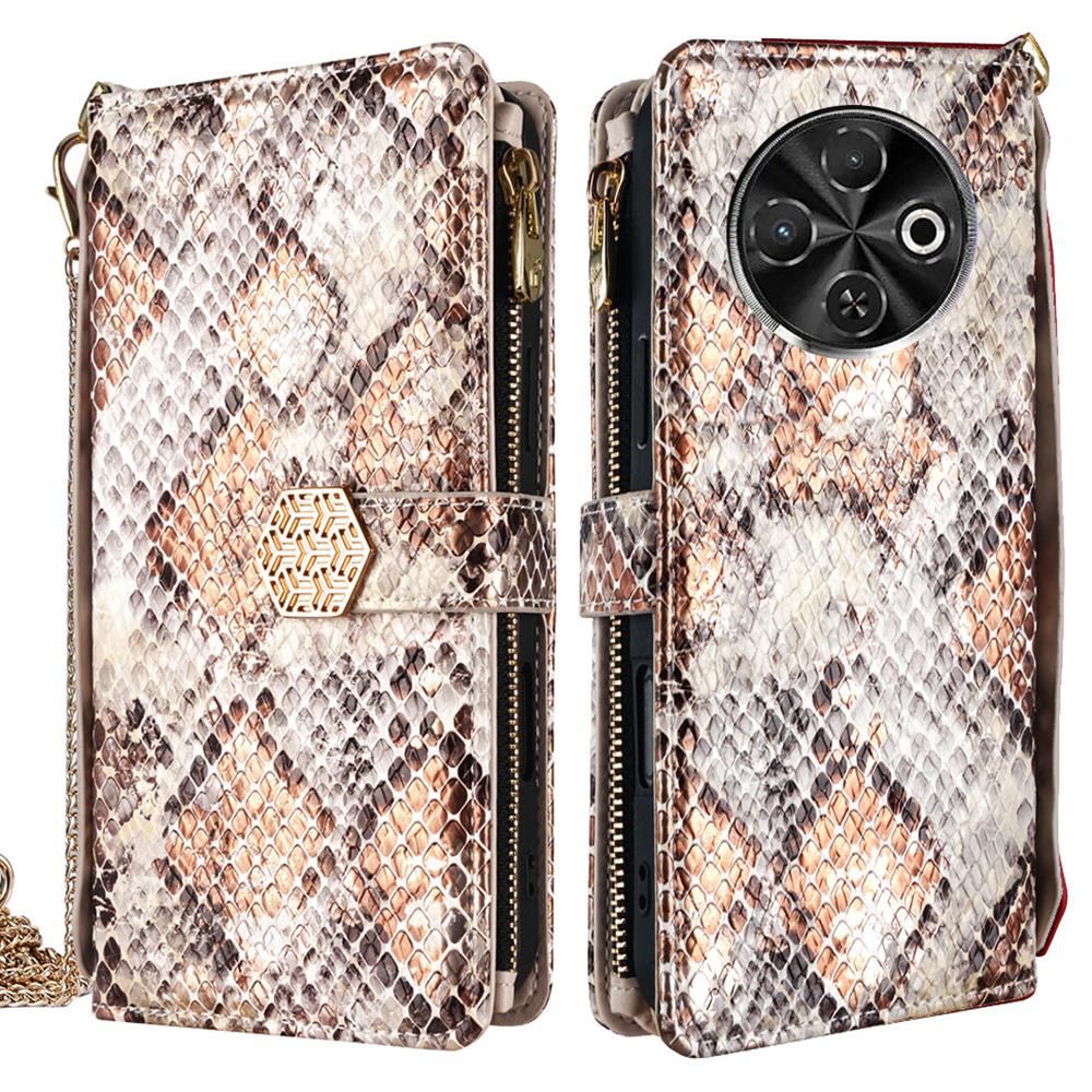 

For TECNO Spark 30C 4G Case Snake Skin Texture PU Leather Phone Wallet Cover with Shoulder Strap White