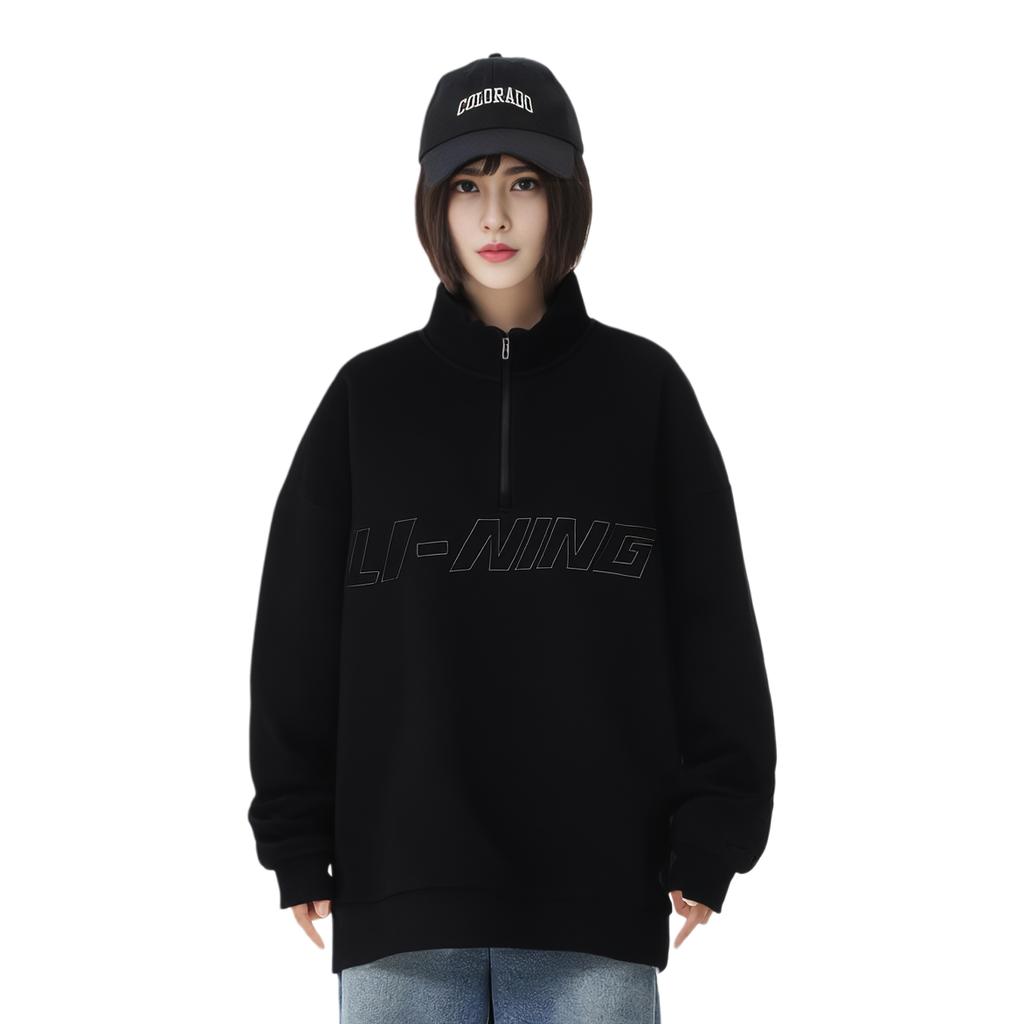 Li Ning Sports Trend Series Loose Stand Collar Brand Logo Couple Sweatshirt Unisex sweatshirt AWDV821-2