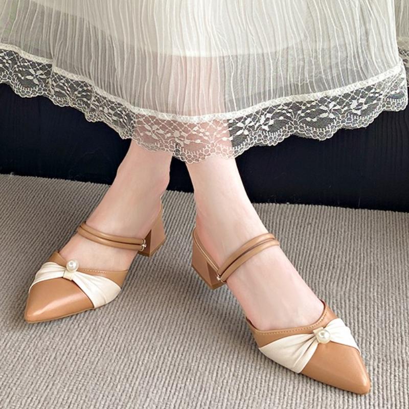 Moda Lato Moda Nowy Jednolity Kolor Szpiczasty Nosek 2-sposoby Noszenia Damskie Sandały na Wysokim Obcasie Moda Seksowne Codzienne Bankietowe Modne Kapcie