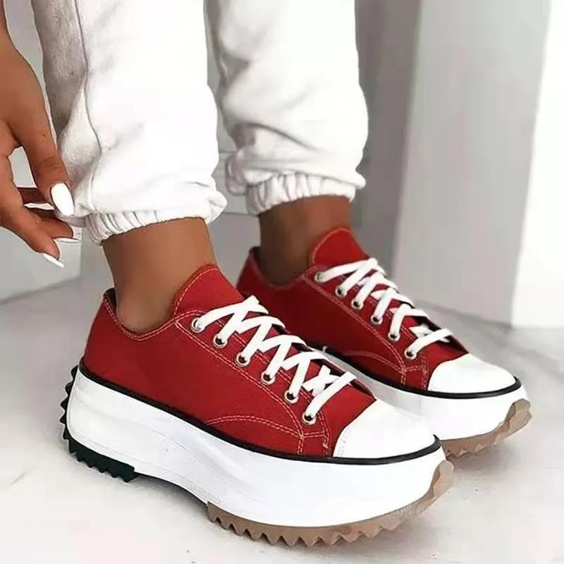 Speedy Klassische weiße Canvas-Schuhe Damen Sneaker Uni Schnürschuhe Lässige Plateauschuhe für Damen Plateau Designer Schuhe