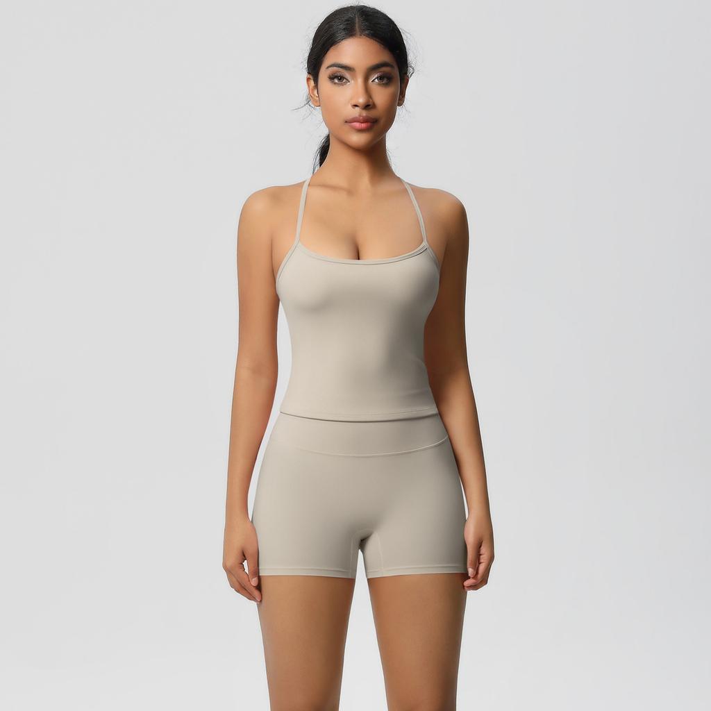 New Solid Color Strap Back Sports Bra Set With High Waist, Hip Lifting, Running, Fitness, Yoga Clothing Set For Women