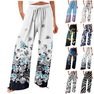 Hosen für Damen, fließende Sommerhose mit hoher Taille und weitem Bein, Print, lässige Hose
