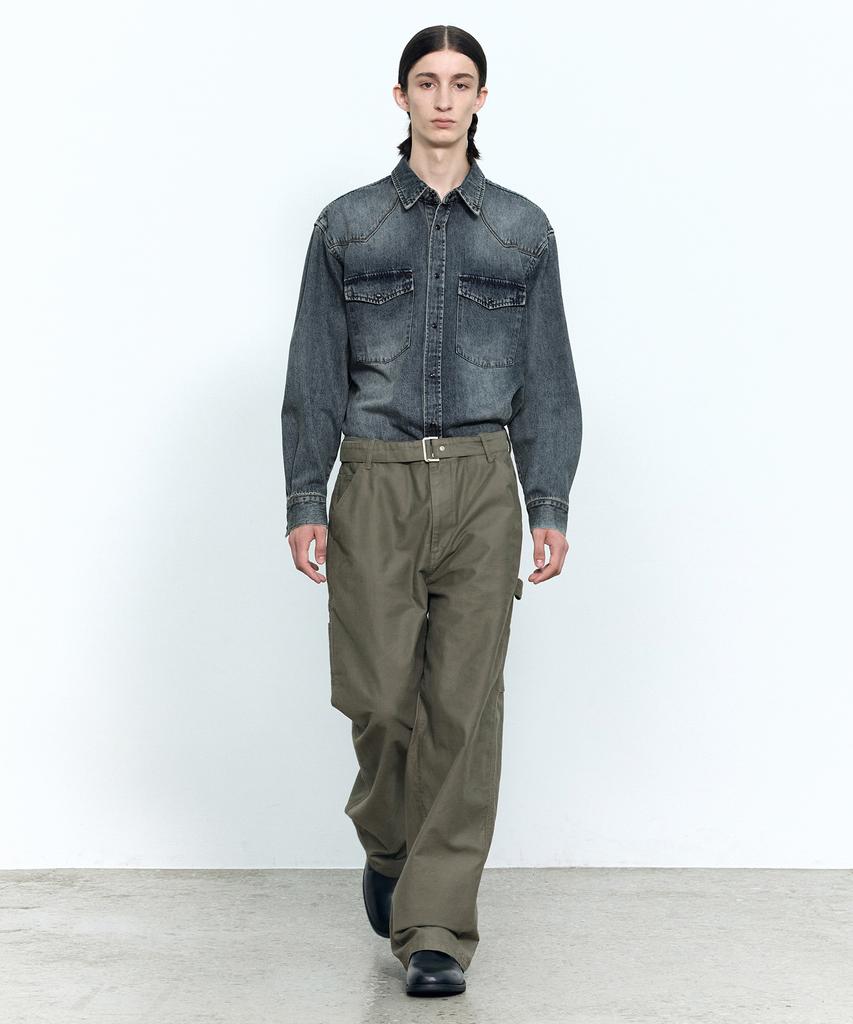 INSILENCE Back Satin French Work Pants Olive