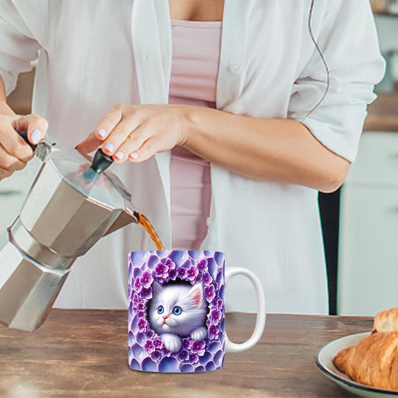 Cute Cat Mug Cute Kitten Hole In The Wall Ceramic Coffee Mug Holiday Coffee Latte Mug Novelty Space Design Drinking Cups For