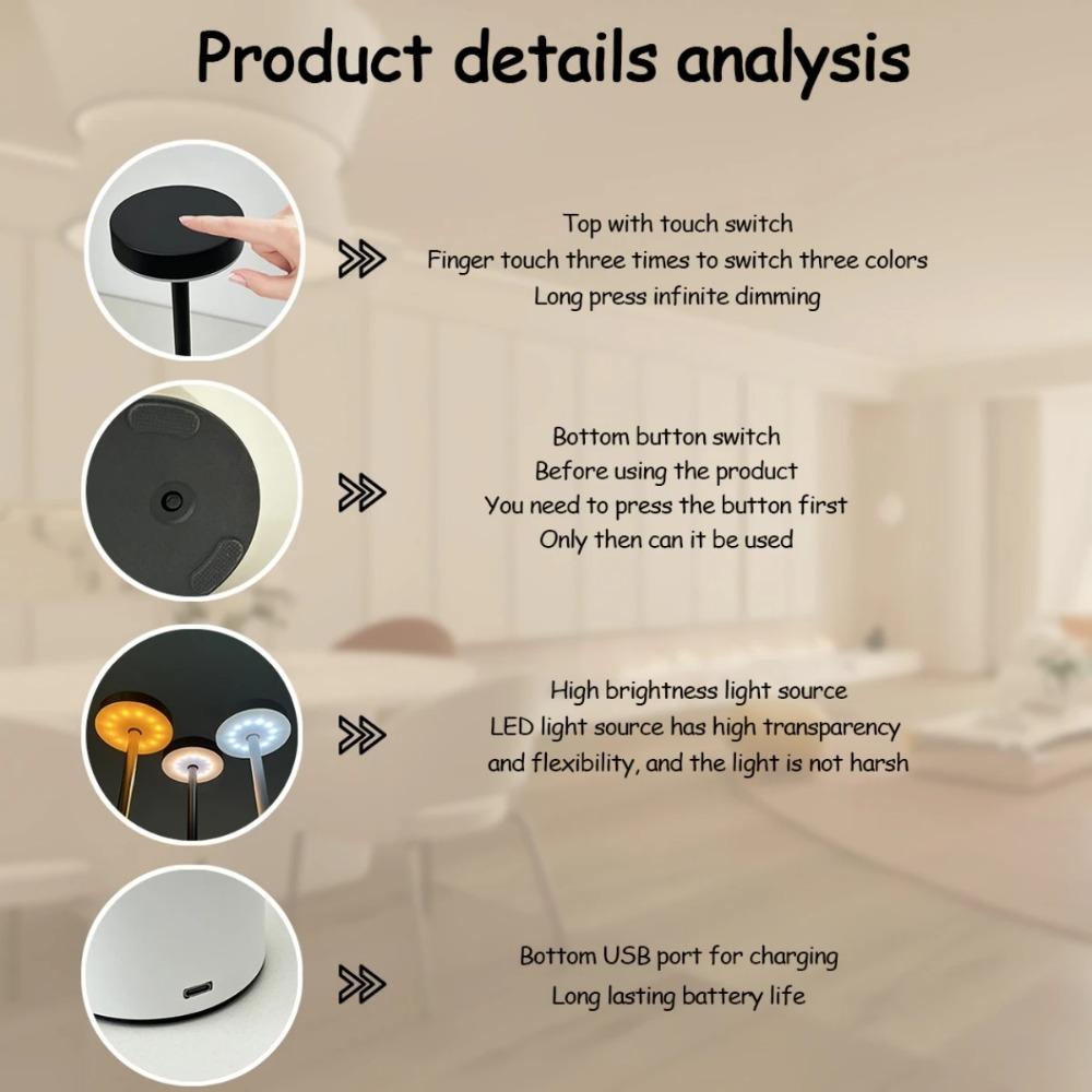 LED ambient desk lamp, USB charging, touch controlled dimmable indoor night light, suitable for home decoration bedside rooms