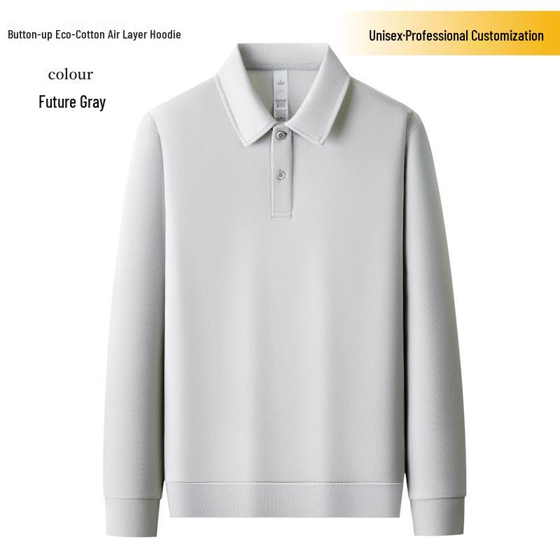 Custom Unisex Air Layer Lapel Sweatshirt, Plain Color, Long Sleeve, 350g, Model 6502. 6XL