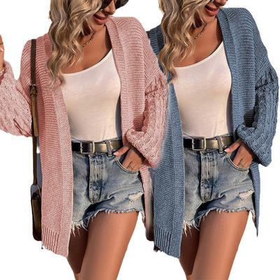 Autumn Winter New Sweater Coat Women's Fashion Solid Color Loose Cardigan Sweater Women's Casual Lantern Sleeve Knitted Sweater
