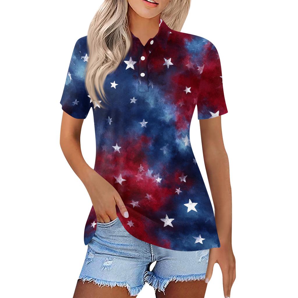 Women's Fashion Casual Lapel Short Sleeve Printed Shirt Women's Button Up Tops