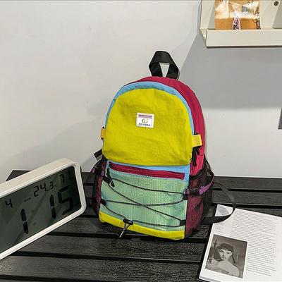 Contrasting Color Cloth Bag Backpack Women's Large-capacity Leisure Schoolbag Sports Wind Mountaineering Light Travel Backpack