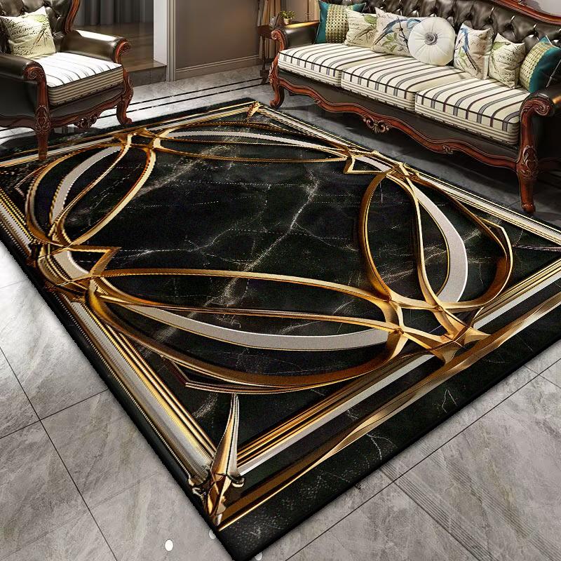 Light Luxury Black Gold Carpet for Living Room Modern Washable Bedroom Decoration Lounge Rug Parlor Entrance Door Mat Cloakroom