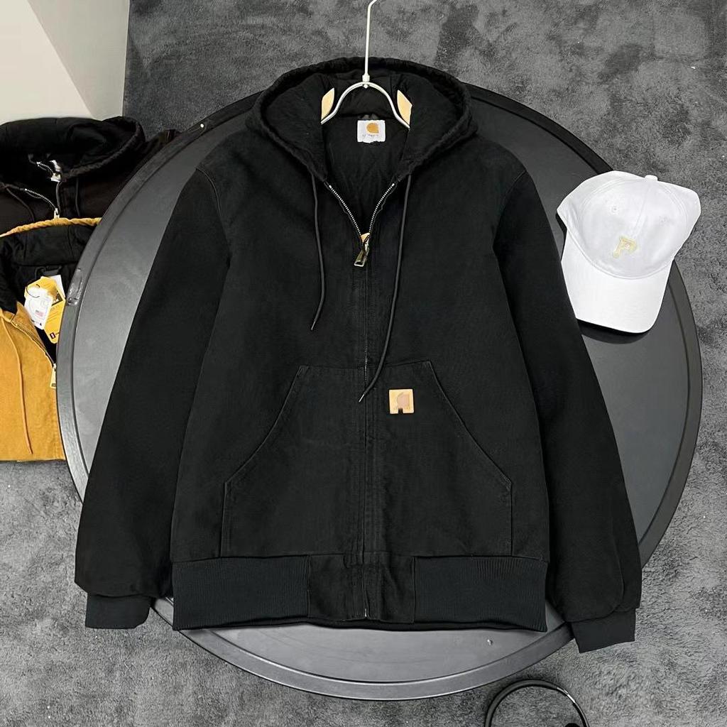 Jachetă Carha Vintage J130 din Pânză cu Petice din Piele și Glugă, Bumbac - Colecția Toamnă/Iarnă.