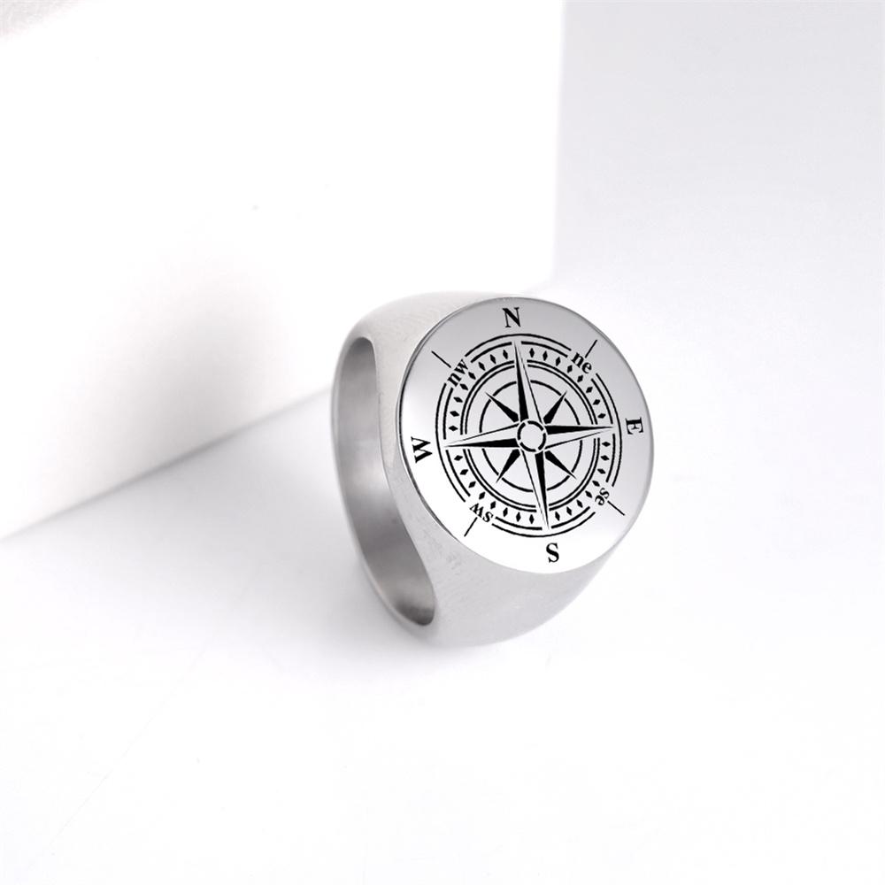 Punk Compass World Map Men Rings Stainless Steel Pirate Sailor Amulet Ring Hip Hop Vintage Party Jewelry Creativity Gift