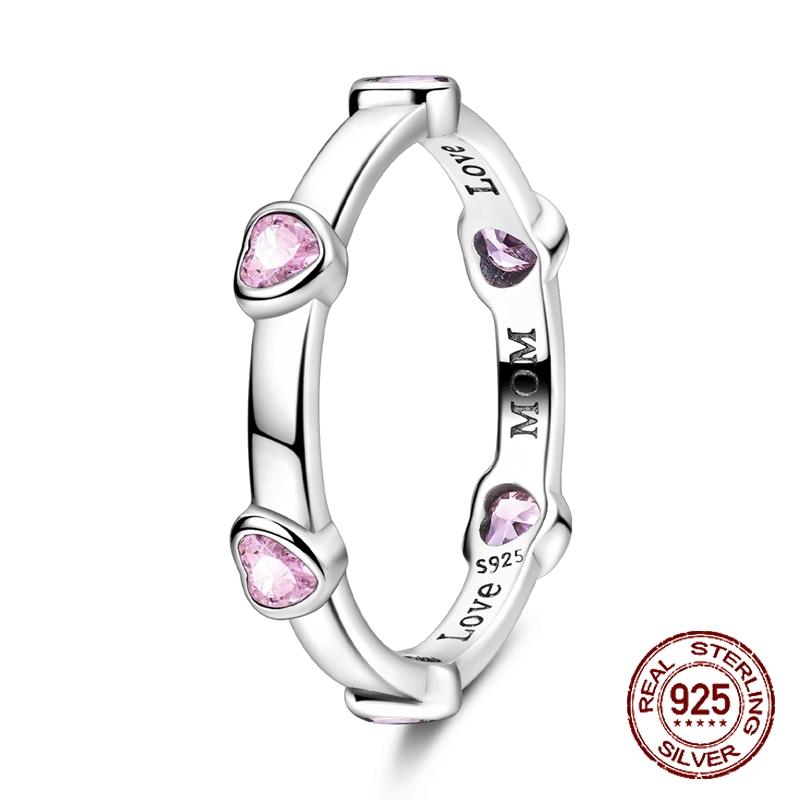 

Original 925 Sterling Silver Pink Love Inlaid Zircon Rings for Women Girls Jewelry Birthday Anniversary Gifts 8