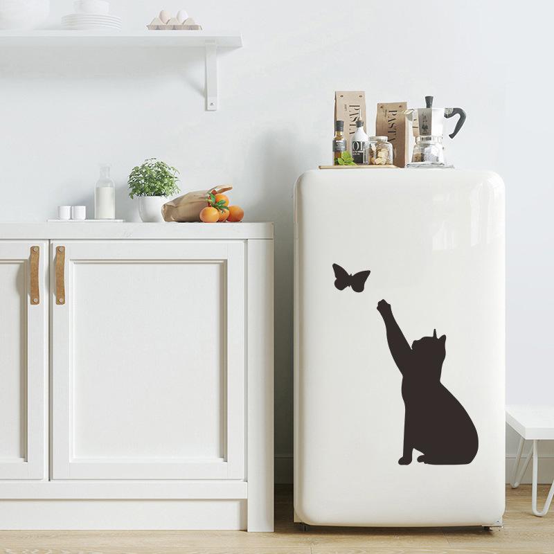 Creative Artistic Solid Color Cat and Butterfly Wall Sticker for Bedroom Entryway Self-Adhesive Removable Decoration
