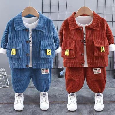 Conjunto de 3 peças de moletom infantil elegante para meninos, estilo primavera e outono