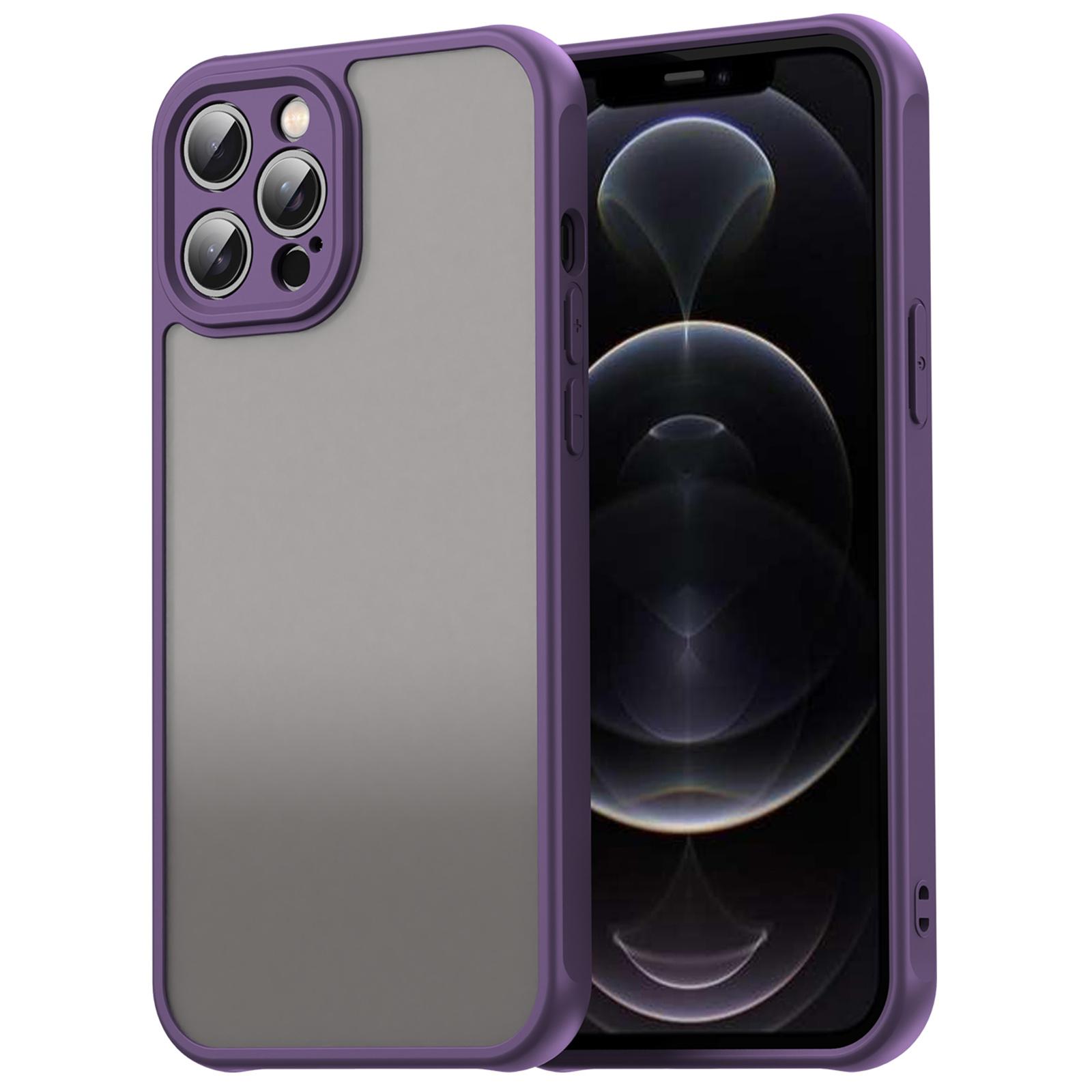 

For iPhone 12 Pro Max Case Drop Proof Airbags Frosted Translucent PC+TPU Phone Back Cover Purple