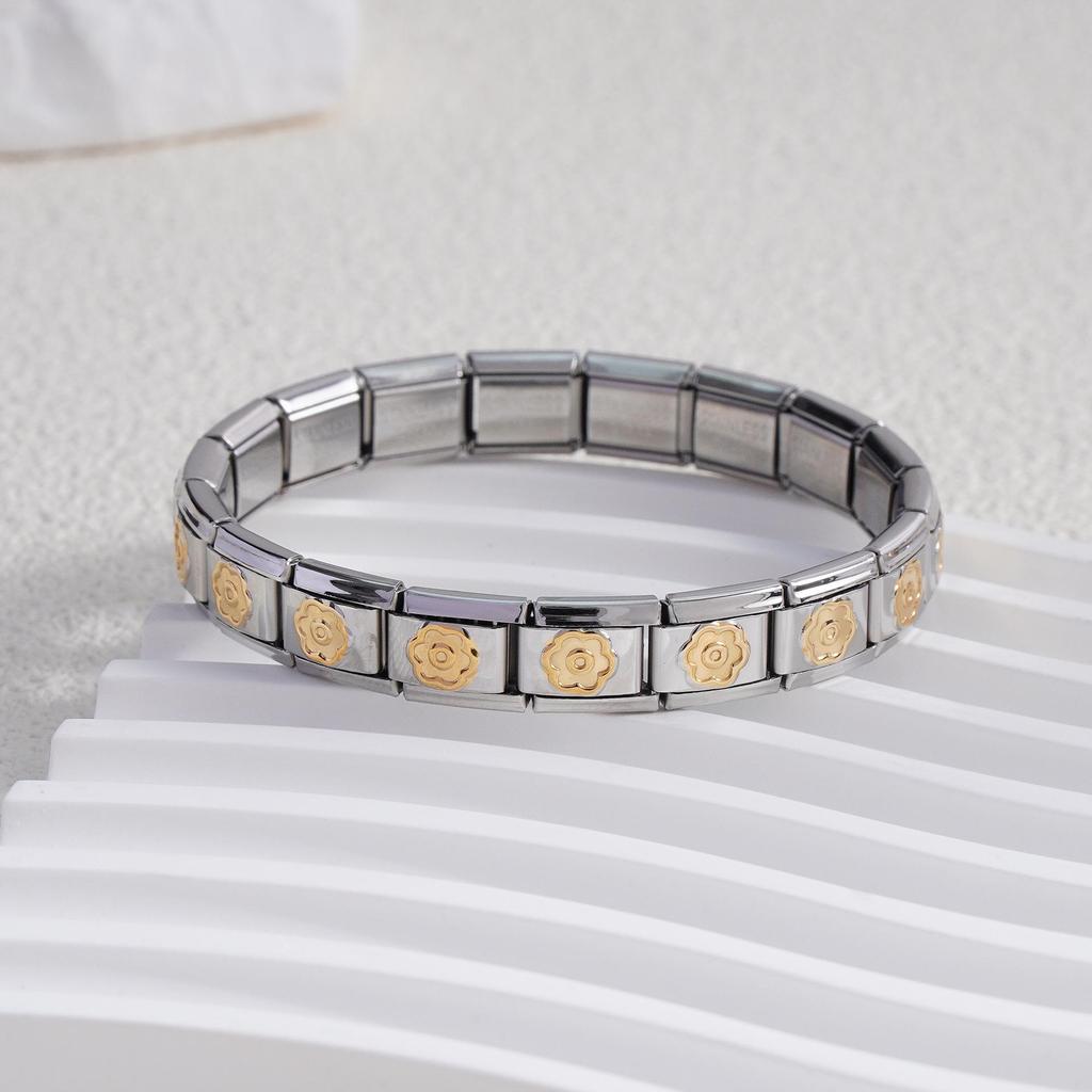 Italian Stainless Steel Love Heart & Star Modular Bracelet - Detachable Elastic Watch Band, European & American Fashion.