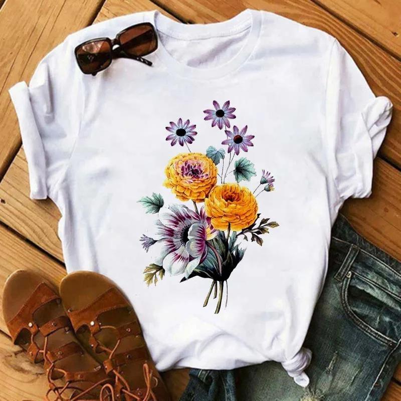 

Botanical Art Womens TShirt Series Exquisite Floral Illustration Tees Fashionable ShortSleeve Tops For Garden Enthusiasts S