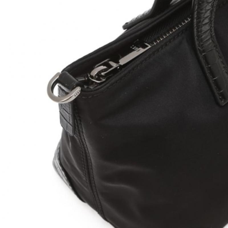 DakS Black Croco Leather Nylon Tote Bag S