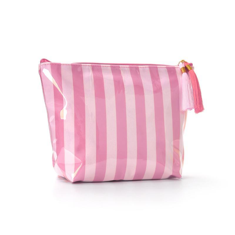 Glossy Striped Cosmetic Organizer Portable Fringed Travel Toiletry Bag Makeup Bag Pvc Waterproof Cosmetic Bag Makeup Brush Bag