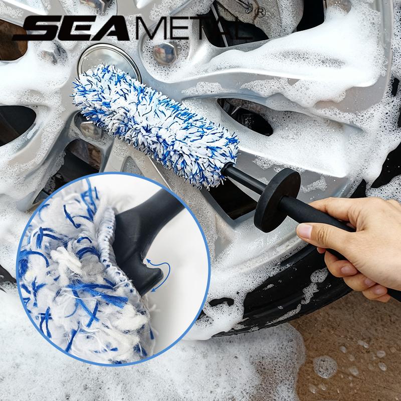 SEAMETAL Microfiber Car Wash Brush Cleaning Gloves Plastic Handle Wheel Brush Washing Tool Car Detailing Care Dust Removal Brush