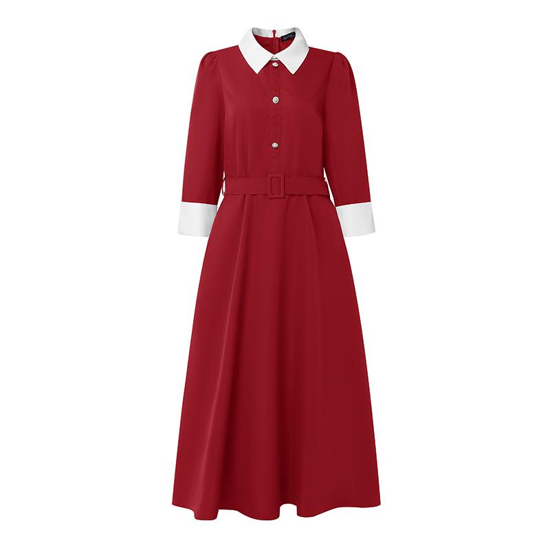 ZANZEA Women Splice Collar 3/4 Sleeve Casual Long Dress
