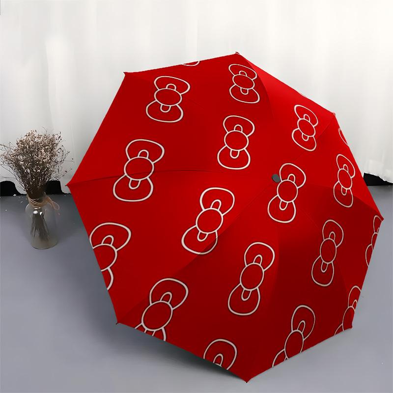 1pc Red Background with White Bow Patterns Umbrella with Plastic Handle, Suitable for All Seasons Outdoor YUSAN384