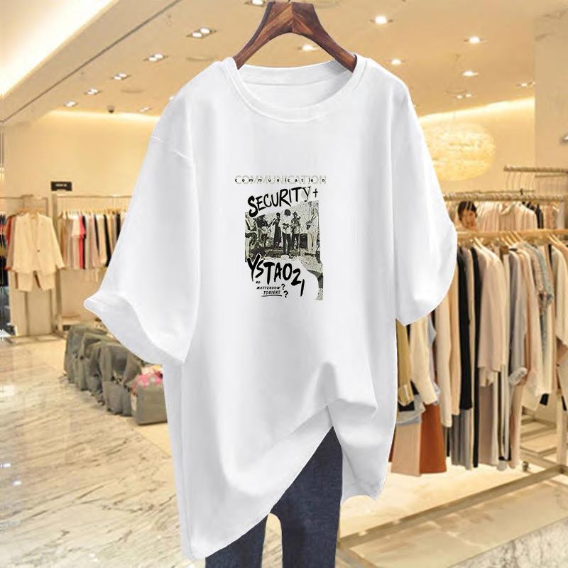 

Cotton t-shirt women s 2025 new short-sleeved summer top student loose five-quarter-sleeved t-shirt top S