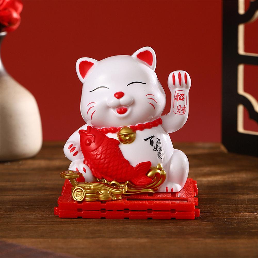Solar Powered Lucky Cat Waving Hand Beckoning Fortune Cat Figurines for Car Dashboard/Home Decor
