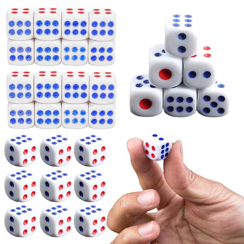 10-40 Stück/Packung Würfel 10mm Größe Sechsseitige Rote Blaue Punkte Würfel Klassische Weiße Hintergrund Würfel Geeignet für Bar KTV Party Spiel Requisite ZYF