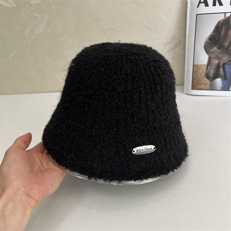 Autumn and winter show small face knitted fisherman hat children versatile big head circumference bucket hat plain basin hat tide