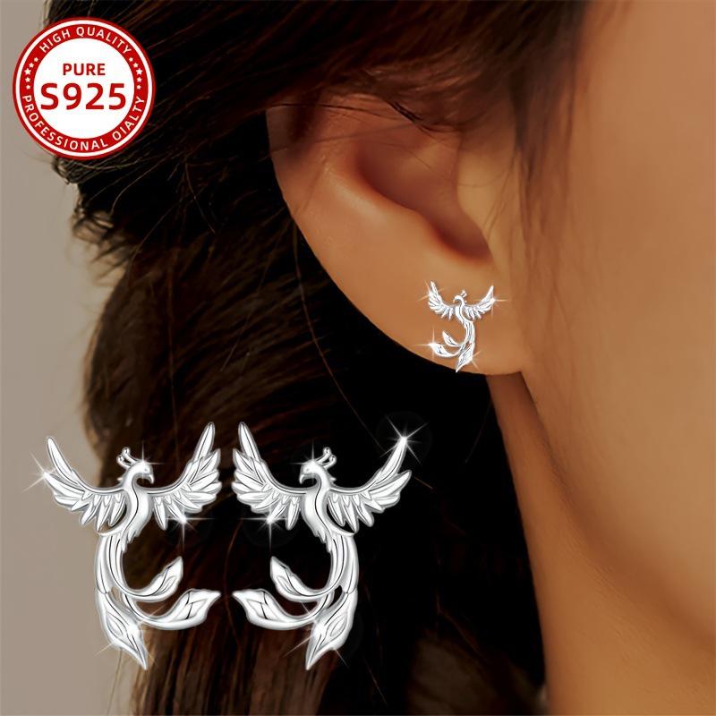 Exquisite Silver Phoenix Stud Earrings: Stylish, Luxurious, and Elegant Design