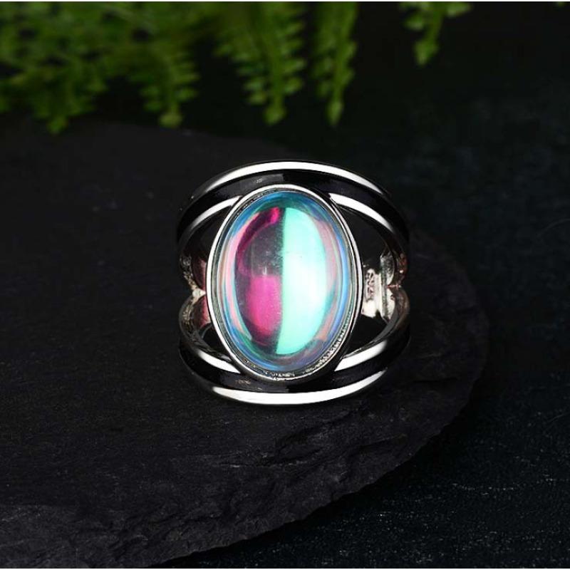 1 Bague à la mode incrustée de zircon synthétique coloré, Bague rétro exagérée en époxy