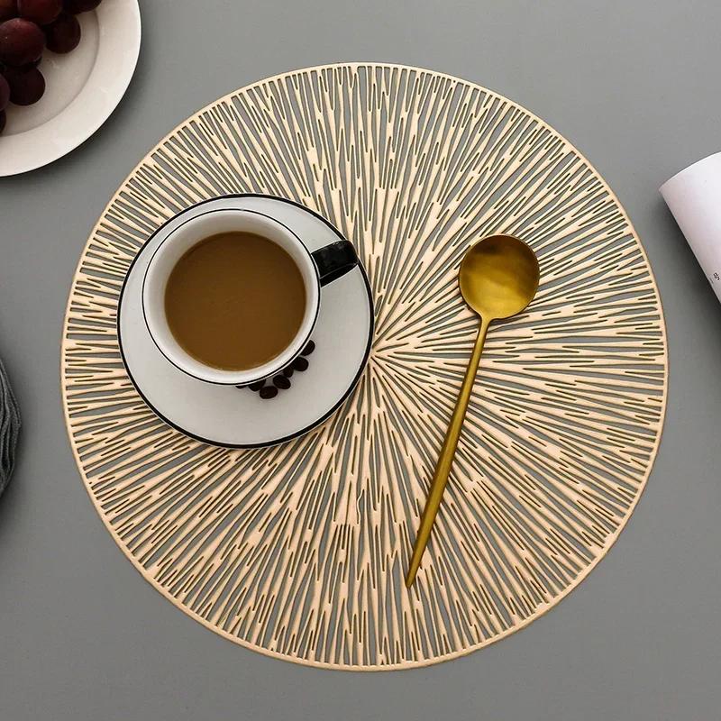 Round Placemats Gold Metallic Placemats 15in PVC Decoration Easy Clean Wipeable Non-Slip Stain Heat Resistant Table Place Mats