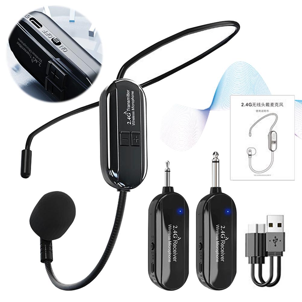 2.4G Headset Mic Long Range Wireless Microphone System Head Handheld Mic 2 in 1 for Voice Amplifier Stage Speakers Teach