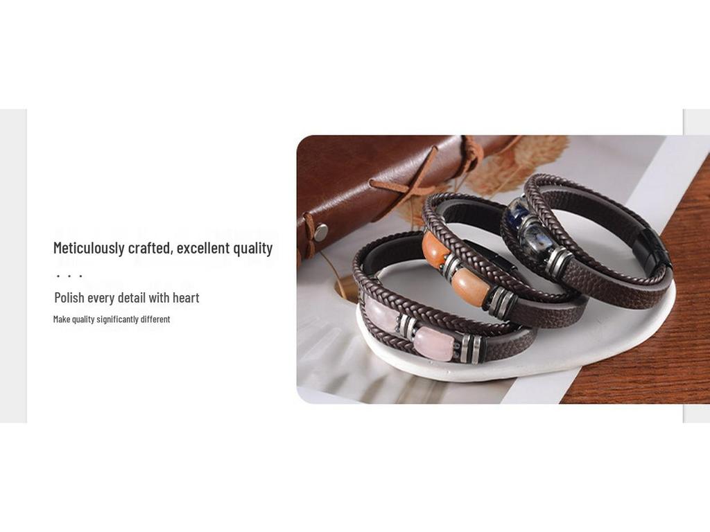 Men's Tiger Eye Woven Leather Bracelet - European & American Retro Style with Stainless Steel Handmade Jewelry.
